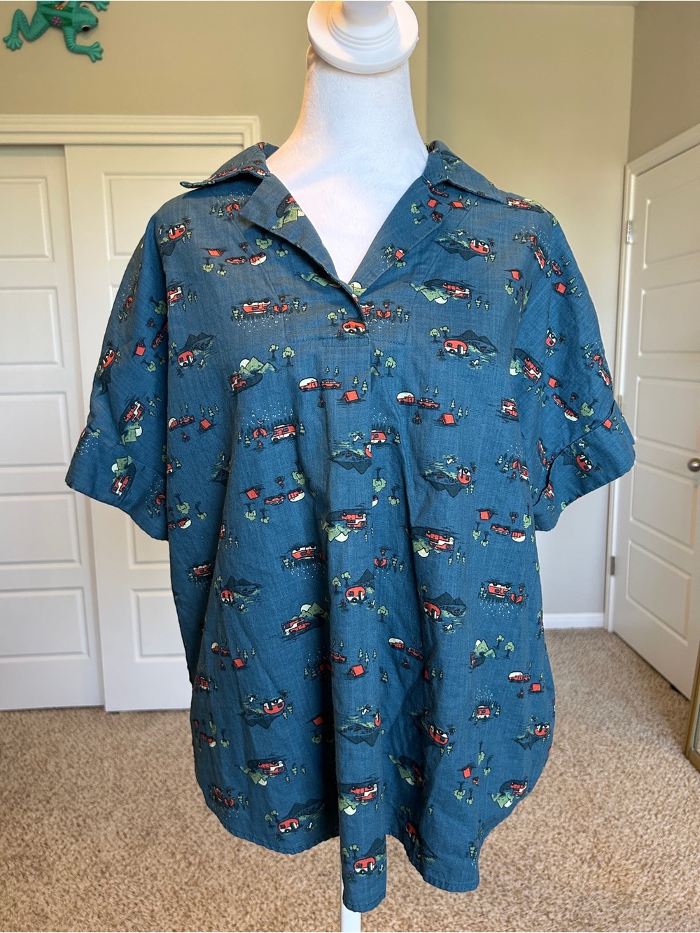 Duluth Trading Co Printmaker Organic Cotton Camper Camp Popover Shirt M